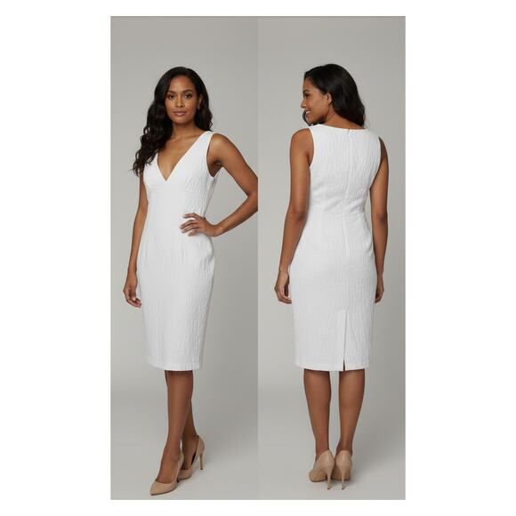 Michael Kors Dresses & Skirts - Michael Kors White Cotton Blend Jacquard V-Neck Sheath Midi Dress